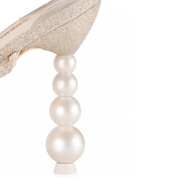 Sophia Webster Rosalind Pearl Heel Sandals Gold Glitter Size 39.5 / US 9.5 NIB - Picture 2 of 11